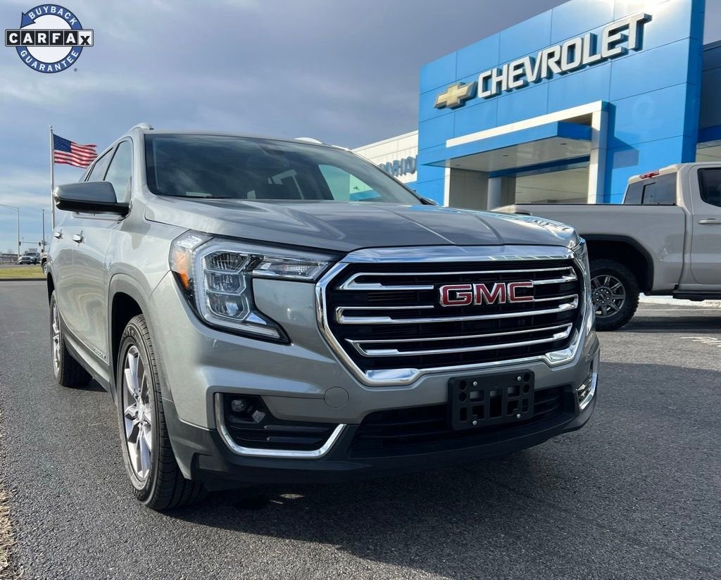 2023 GMC Terrain SLT in Sterling Metallic — front three-quarter view